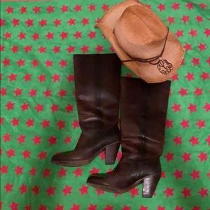 Frye boots stacked heel - dark brown 7.5
